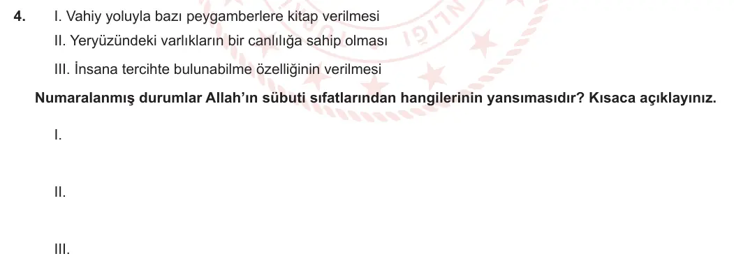 10. Sınıf Din Kültürü ve Ahlak Bilgisi 2024-2025 1. Dönem 1. Yazılı 4. Soru görseli