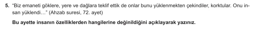 10. Sınıf Din Kültürü ve Ahlak Bilgisi 2024-2025 1. Dönem 1. Yazılı 5. Soru görseli