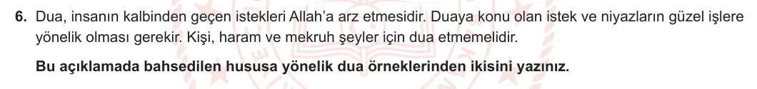 10. Sınıf Din Kültürü ve Ahlak Bilgisi 2024-2025 1. Dönem 1. Yazılı 6. Soru görseli