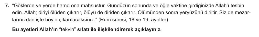 10. Sınıf Din Kültürü ve Ahlak Bilgisi 2024-2025 1. Dönem 1. Yazılı 7. Soru görseli