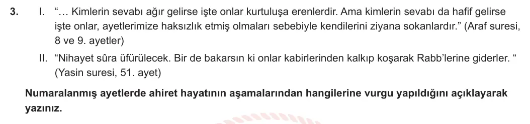 11. Sınıf Din Kültürü ve Ahlak Bilgisi 2024-2025 1. Dönem 1. Yazılı 3. Soru görseli
