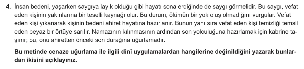 11. Sınıf Din Kültürü ve Ahlak Bilgisi 2024-2025 1. Dönem 1. Yazılı 4. Soru görseli