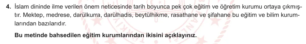 12. Sınıf Din Kültürü ve Ahlak Bilgisi 2024-2025 1. Dönem 1. Yazılı 4. Soru görseli