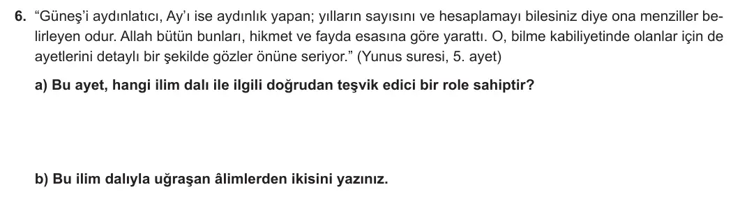 12. Sınıf Din Kültürü ve Ahlak Bilgisi 2024-2025 1. Dönem 1. Yazılı 6. Soru görseli