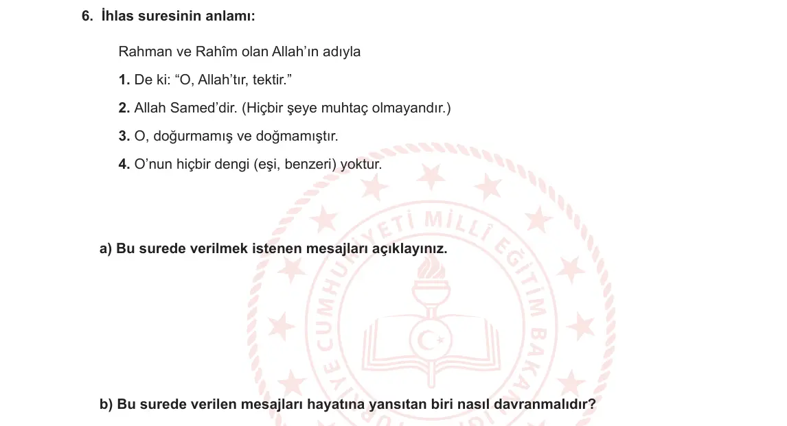 5. Sınıf Din Kültürü ve Ahlak Bilgisi 2024-2025 1. Dönem 1. Yazılı 6. Soru görseli