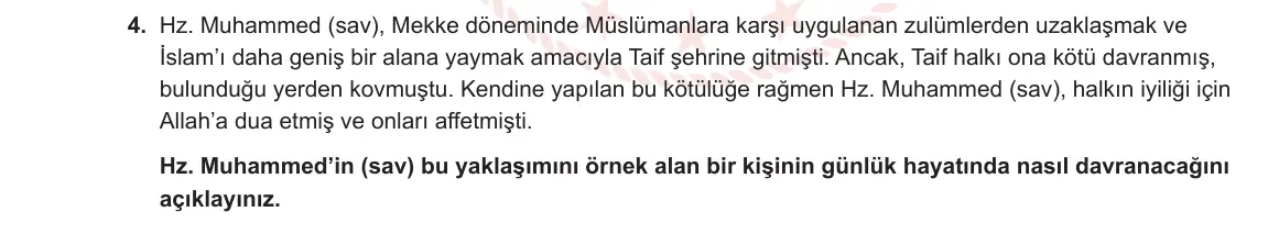 6. Sınıf Din Kültürü ve Ahlak Bilgisi 2024-2025 1. Dönem 1. Yazılı 4. Soru görseli