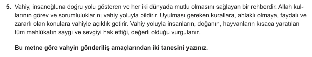 6. Sınıf Din Kültürü ve Ahlak Bilgisi 2024-2025 1. Dönem 1. Yazılı 5. Soru görseli