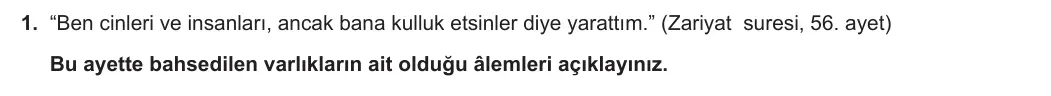7. Sınıf Din Kültürü ve Ahlak Bilgisi 2024-2025 1. Dönem 1. Yazılı 1. Soru görseli