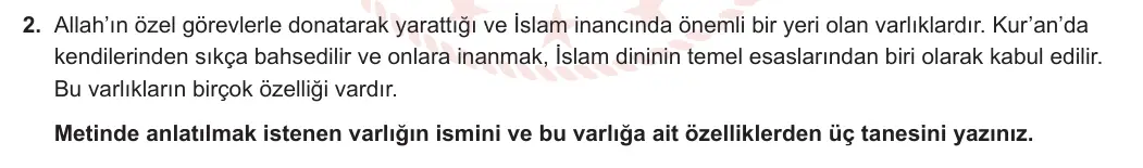 7. Sınıf Din Kültürü ve Ahlak Bilgisi 2024-2025 1. Dönem 1. Yazılı 2. Soru görseli