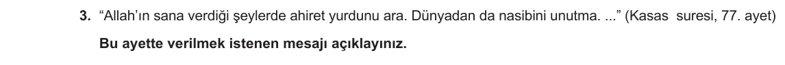 7. Sınıf Din Kültürü ve Ahlak Bilgisi 2024-2025 1. Dönem 1. Yazılı 3. Soru görseli