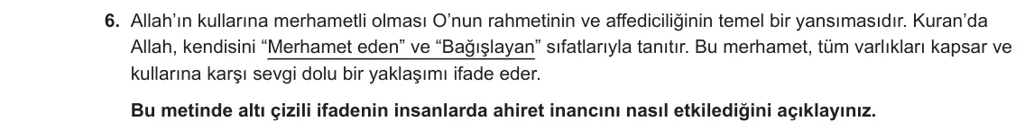 7. Sınıf Din Kültürü ve Ahlak Bilgisi 2024-2025 1. Dönem 1. Yazılı 6. Soru görseli