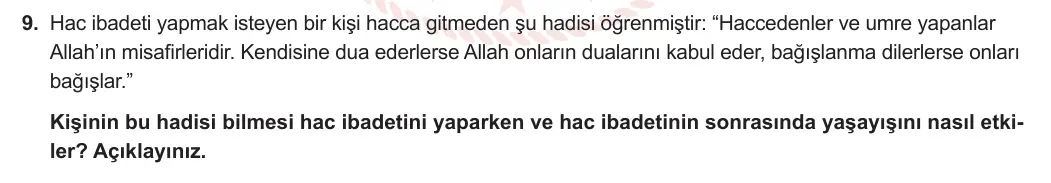 7. Sınıf Din Kültürü ve Ahlak Bilgisi 2024-2025 1. Dönem 1. Yazılı 9. Soru görseli