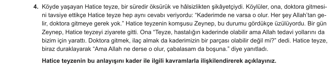 8. Sınıf Din Kültürü ve Ahlak Bilgisi 2024-2025 1. Dönem 1. Yazılı 4. Soru görseli