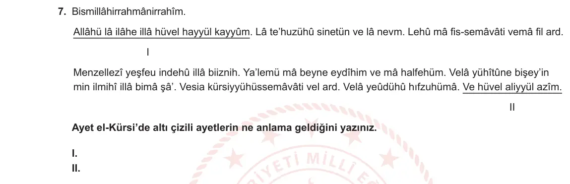 8. Sınıf Din Kültürü ve Ahlak Bilgisi 2024-2025 1. Dönem 1. Yazılı 7. Soru görseli