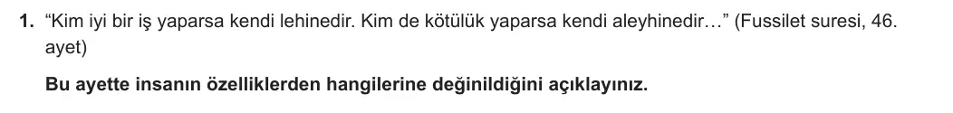 9. Sınıf Din Kültürü ve Ahlak Bilgisi 2024-2025 1. Dönem 1. Yazılı 1. Soru görseli