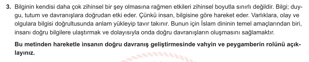 9. Sınıf Din Kültürü ve Ahlak Bilgisi 2024-2025 1. Dönem 1. Yazılı 3. Soru görseli