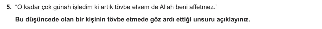 9. Sınıf Din Kültürü ve Ahlak Bilgisi 2024-2025 1. Dönem 1. Yazılı 5. Soru görseli