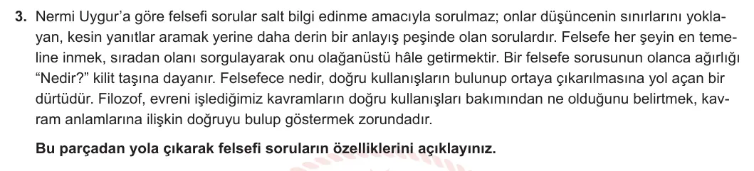 10. Sınıf Felsefe 2024-2025 1. Dönem 1. Yazılı 3. Soru görseli