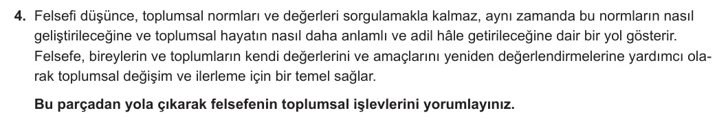 10. Sınıf Felsefe 2024-2025 1. Dönem 1. Yazılı 4. Soru görseli