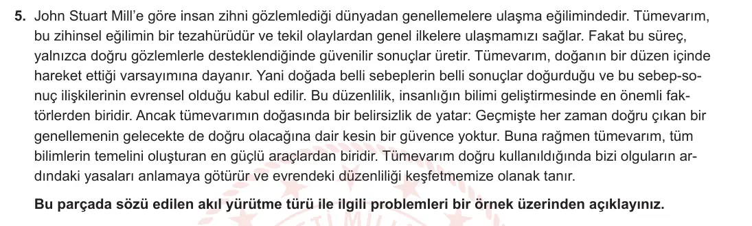 10. Sınıf Felsefe 2024-2025 1. Dönem 1. Yazılı 5. Soru görseli