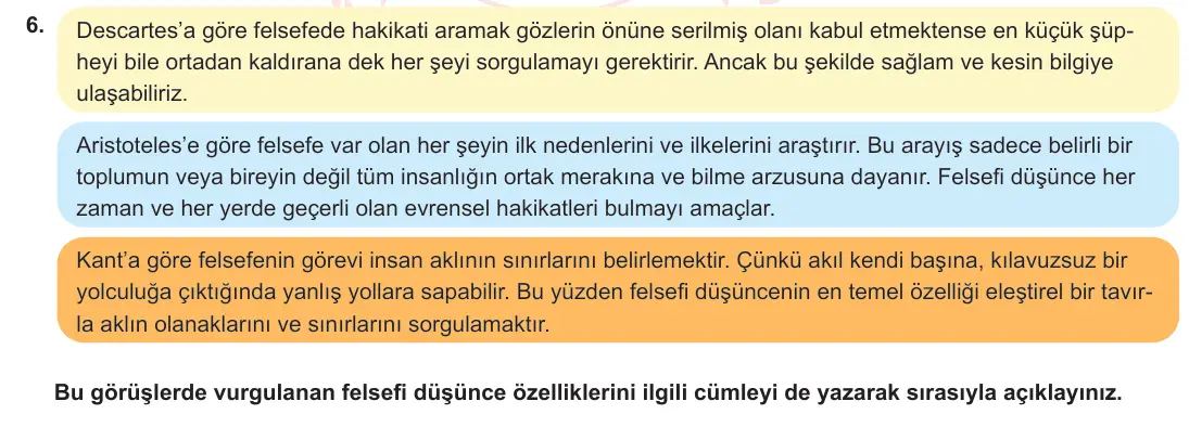 10. Sınıf Felsefe 2024-2025 1. Dönem 1. Yazılı 6. Soru görseli