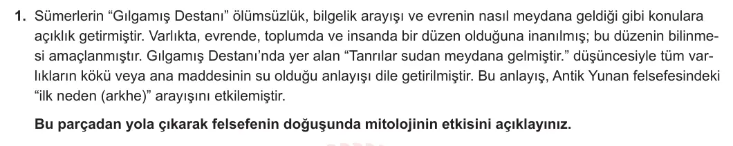 11. Sınıf Felsefe 2024-2025 1. Dönem 1. Yazılı 1. Soru görseli