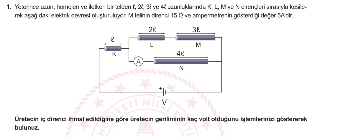 10. Sınıf Fizik 2024-2025 1. Dönem 1. Yazılı 1. Soru görseli