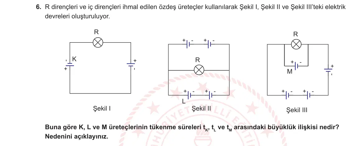 10. Sınıf Fizik 2024-2025 1. Dönem 1. Yazılı 6. Soru görseli