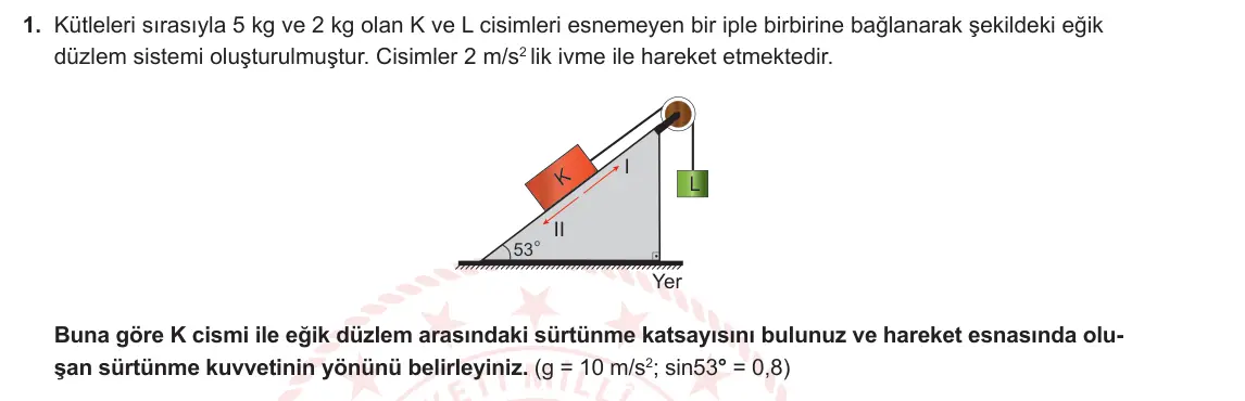 11. Sınıf Fizik 2024-2025 1. Dönem 1. Yazılı 1. Soru görseli