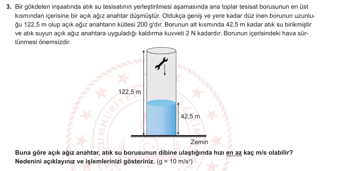 11. Sınıf Fizik 2024-2025 1. Dönem 1. Yazılı 3. Soru görseli