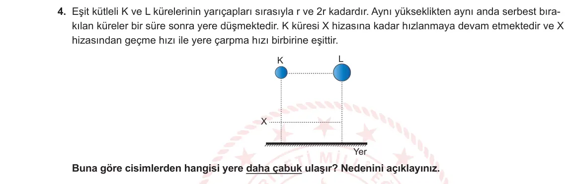 11. Sınıf Fizik 2024-2025 1. Dönem 1. Yazılı 4. Soru görseli