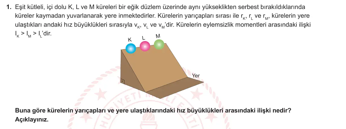 12. Sınıf Fizik 2024-2025 1. Dönem 1. Yazılı 1. Soru görseli