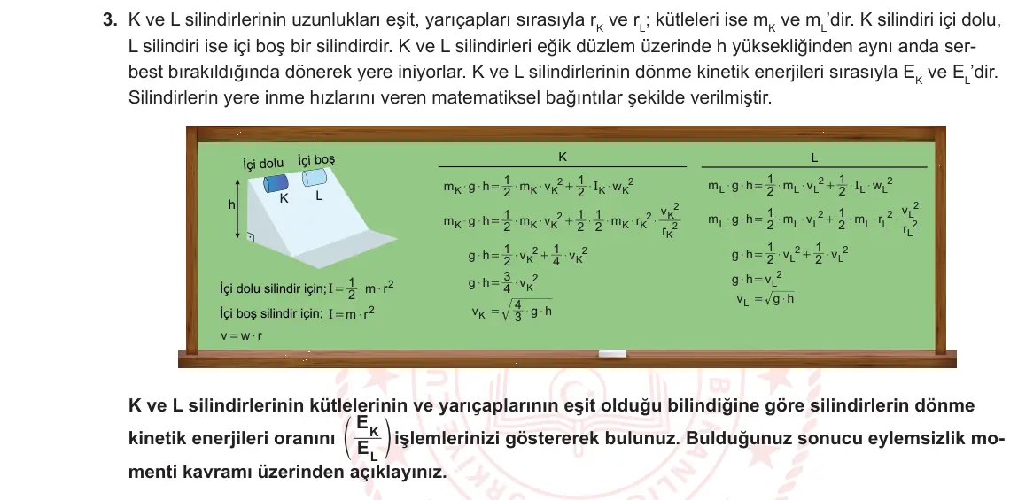 12. Sınıf Fizik 2024-2025 1. Dönem 1. Yazılı 3. Soru görseli