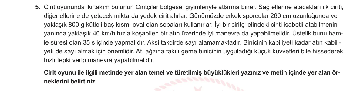 9. Sınıf Fizik 2024-2025 1. Dönem 1. Yazılı 5. Soru görseli
