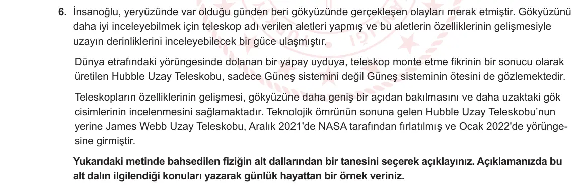 9. Sınıf Fizik 2024-2025 1. Dönem 1. Yazılı 6. Soru görseli