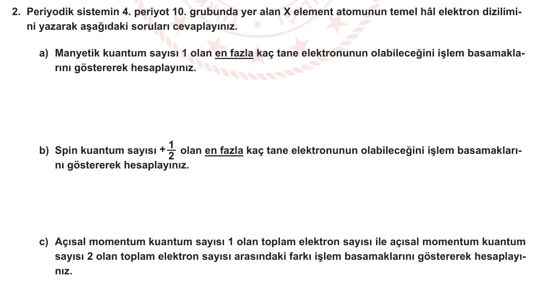 11. Sınıf Kimya 2024-2025 1. Dönem 1. Yazılı 2. Soru görseli