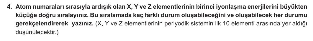 11. Sınıf Kimya 2024-2025 1. Dönem 1. Yazılı 4. Soru görseli