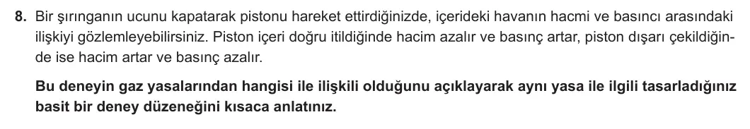 11. Sınıf Kimya 2024-2025 1. Dönem 1. Yazılı 8. Soru görseli