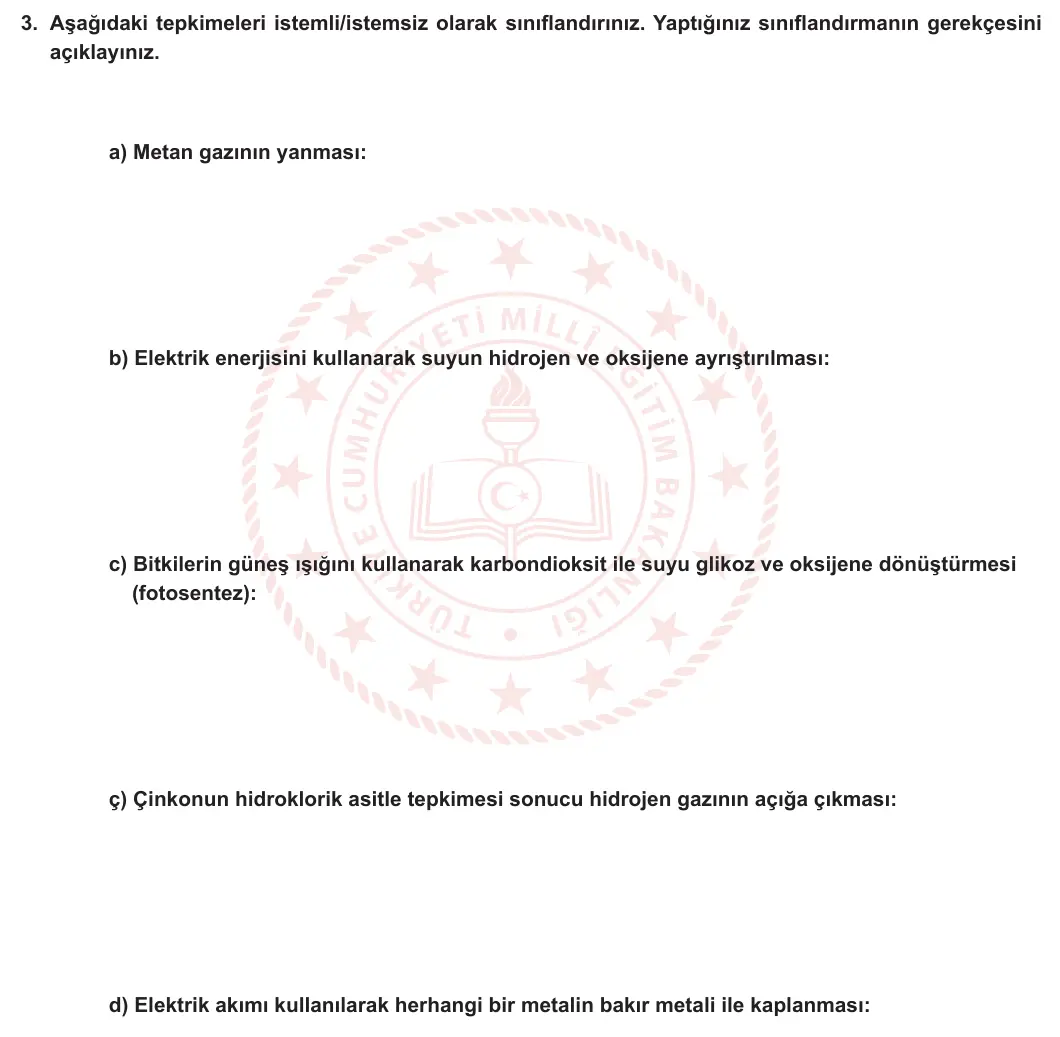 12. Sınıf Kimya 2024-2025 1. Dönem 1. Yazılı 3. Soru görseli