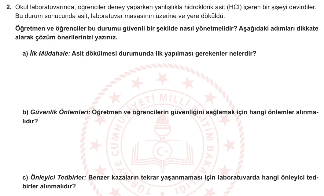 9. Sınıf Kimya 2024-2025 1. Dönem 1. Yazılı 2. Soru görseli