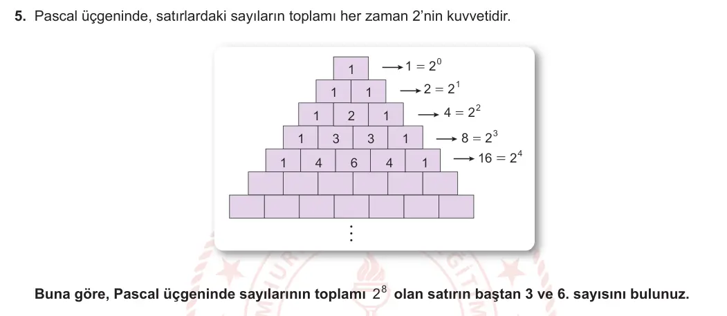 10. Sınıf Matematik 2024-2025 1. Dönem 1. Yazılı 5. Soru görseli