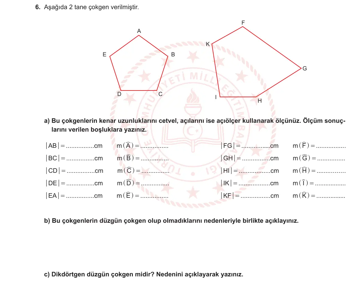 5. Sınıf Matematik 2024-2025 1. Dönem 1. Yazılı 6. Soru görseli