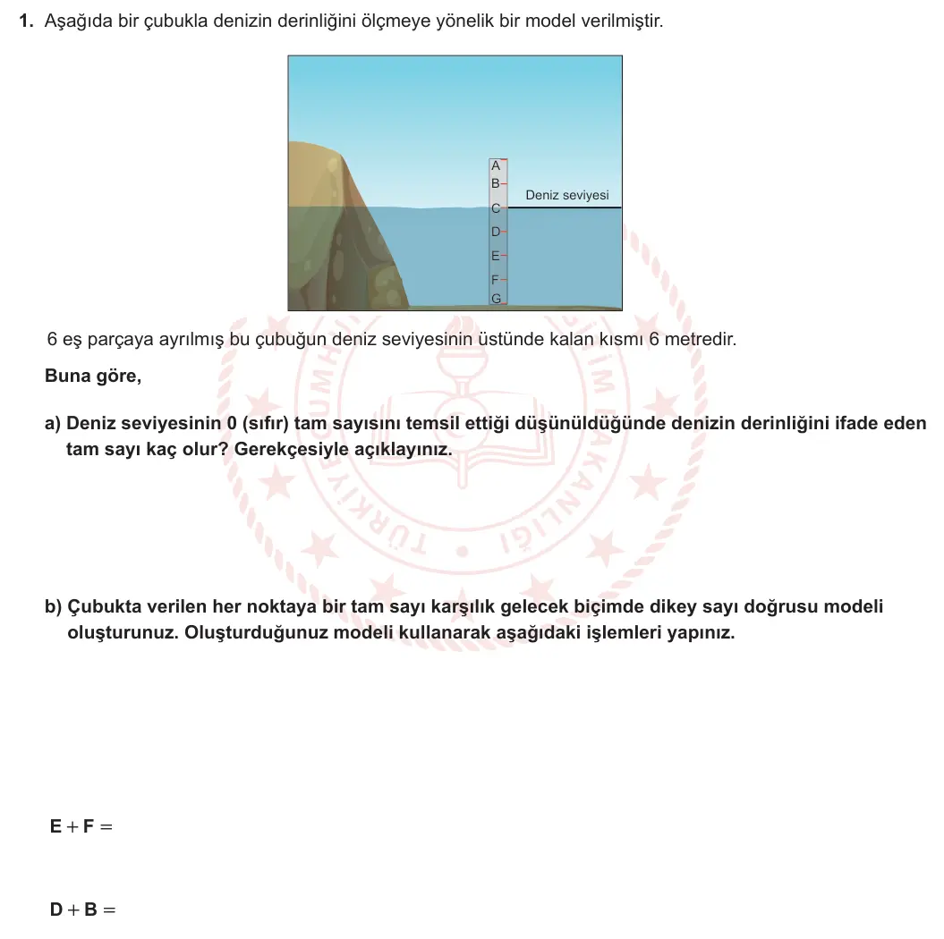 7. Sınıf Matematik 2024-2025 1. Dönem 1. Yazılı 1. Soru görseli
