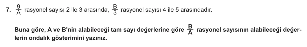 7. Sınıf Matematik 2024-2025 1. Dönem 1. Yazılı 7. Soru görseli