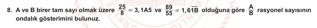 7. Sınıf Matematik 2024-2025 1. Dönem 1. Yazılı 8. Soru görseli