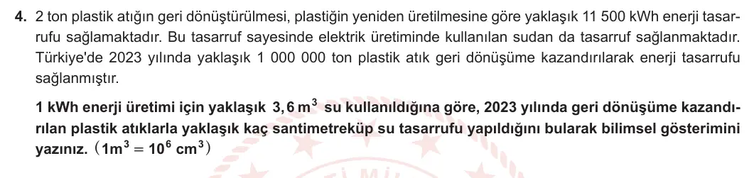 8. Sınıf Matematik 2024-2025 1. Dönem 1. Yazılı 4. Soru görseli