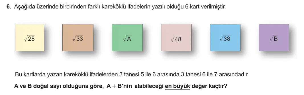 8. Sınıf Matematik 2024-2025 1. Dönem 1. Yazılı 6. Soru görseli