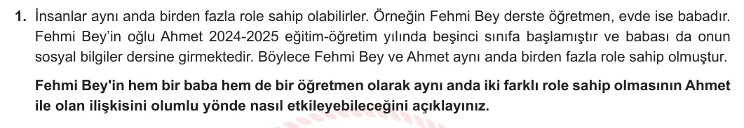 5. Sınıf Sosyal Bilgiler 2024-2025 1. Dönem 1. Yazılı 1. Soru görseli