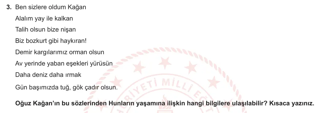 6. Sınıf Sosyal Bilgiler 2024-2025 1. Dönem 1. Yazılı 3. Soru görseli
