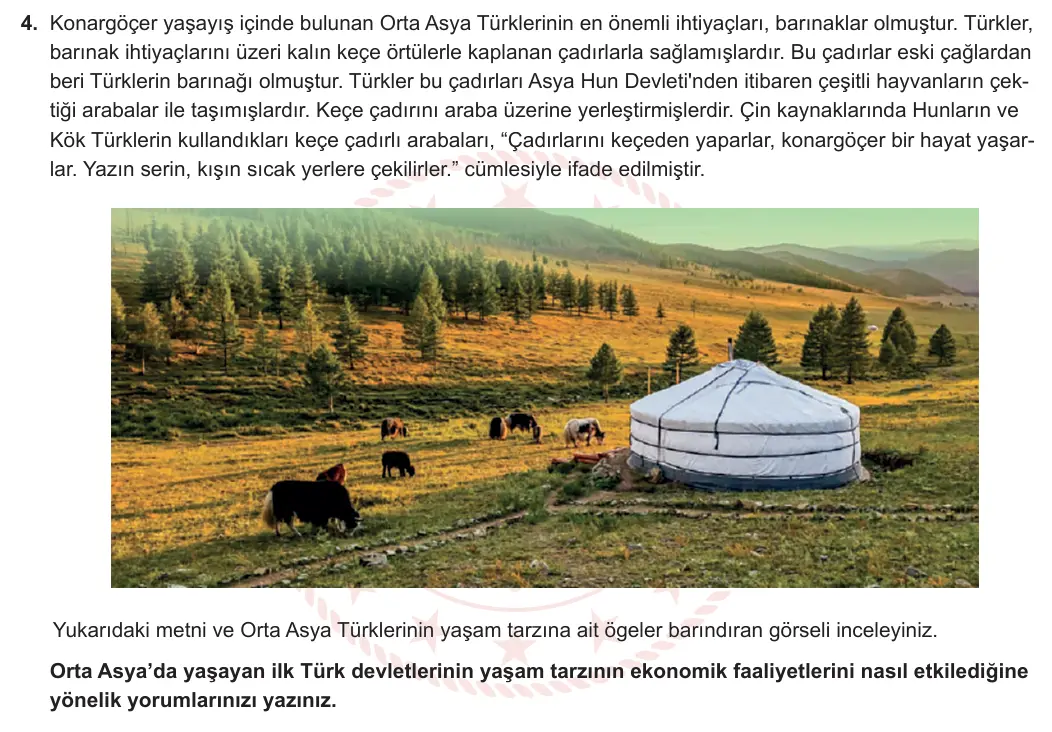 6. Sınıf Sosyal Bilgiler 2024-2025 1. Dönem 1. Yazılı 4. Soru görseli